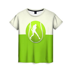 Женская футболка 3D с принтом Теннис в Санкт-Петербурге, 100% полиэфир ( синтетическое хлопкоподобное полотно) | прямой крой, круглый вырез горловины, длина до линии бедер | sport | логотип | мяч | спорт | теннис