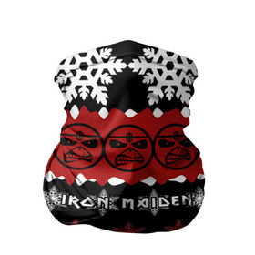 Бандана-труба 3D с принтом Праздничный Iron Maiden в Санкт-Петербурге, 100% полиэстер, ткань с особыми свойствами — Activecool | плотность 150‒180 г/м2; хорошо тянется, но сохраняет форму | iron maiden | адриан смит | айрон мейден | г | группа | дэйв мюррей | железная дева | знак | ирон майден | красный | метал | мрачный | музыка | надпись | новогодний | новый год | песни | праздник | рождество