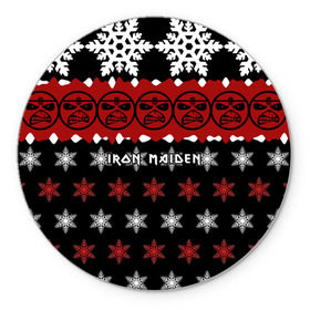Коврик круглый с принтом Праздничный Iron Maiden в Санкт-Петербурге, резина и полиэстер | круглая форма, изображение наносится на всю лицевую часть | iron maiden | адриан смит | айрон мейден | г | группа | дэйв мюррей | железная дева | знак | ирон майден | красный | метал | мрачный | музыка | надпись | новогодний | новый год | песни | праздник | рождество