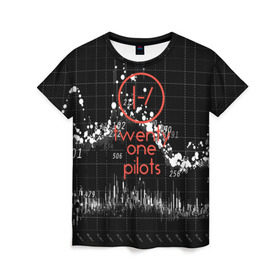 Женская футболка 3D с принтом Twenty one pilots в Санкт-Петербурге, 100% полиэфир ( синтетическое хлопкоподобное полотно) | прямой крой, круглый вырез горловины, длина до линии бедер | rock | t.o.p. | top | twenty one pilots | рок