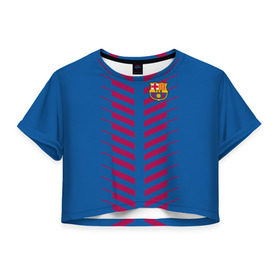Женская футболка 3D укороченная с принтом FC Barcelona 2018 Creative в Санкт-Петербурге, 100% полиэстер | круглая горловина, длина футболки до линии талии, рукава с отворотами | fc | fc barcelona | fcb | барселона | мяч | спорт | футбол | футбольный клуб
