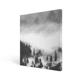 Холст квадратный с принтом Туманный лес в Санкт-Петербурге, 100% ПВХ |  | Тематика изображения на принте: бор | деревья | дым | елки | лес | природа | туман | чб | черно белое