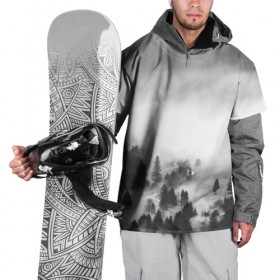 Накидка на куртку 3D с принтом Туманный лес в Санкт-Петербурге, 100% полиэстер |  | Тематика изображения на принте: бор | деревья | дым | елки | лес | природа | туман | чб | черно белое