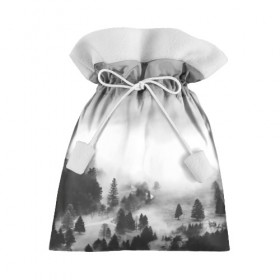 Подарочный 3D мешок с принтом Туманный лес в Санкт-Петербурге, 100% полиэстер | Размер: 29*39 см | Тематика изображения на принте: бор | деревья | дым | елки | лес | природа | туман | чб | черно белое