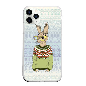 Чехол для iPhone 11 Pro Max матовый с принтом Кролик хипстер в Санкт-Петербурге, Силикон |  | зима | кролик | новый год | подарок | рождество