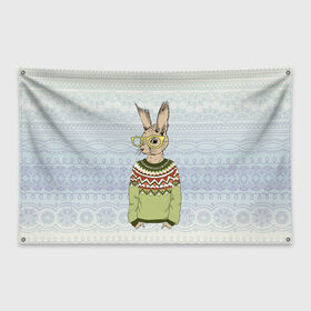 Флаг-баннер с принтом Кролик хипстер в Санкт-Петербурге, 100% полиэстер | размер 67 х 109 см, плотность ткани — 95 г/м2; по краям флага есть четыре люверса для крепления | зима | кролик | новый год | подарок | рождество