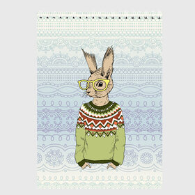 Скетчбук с принтом Кролик хипстер в Санкт-Петербурге, 100% бумага
 | 48 листов, плотность листов — 100 г/м2, плотность картонной обложки — 250 г/м2. Листы скреплены сверху удобной пружинной спиралью | зима | кролик | новый год | подарок | рождество