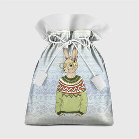 Подарочный 3D мешок с принтом Кролик хипстер в Санкт-Петербурге, 100% полиэстер | Размер: 29*39 см | зима | кролик | новый год | подарок | рождество
