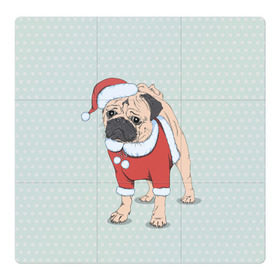 Магнитный плакат 3Х3 с принтом Мопс Санта Клаус в Санкт-Петербурге, Полимерный материал с магнитным слоем | 9 деталей размером 9*9 см | зима | новый год | подарок | рождество