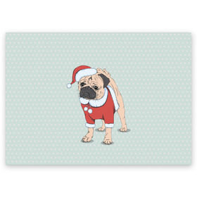 Поздравительная открытка с принтом Мопс Санта Клаус в Санкт-Петербурге, 100% бумага | плотность бумаги 280 г/м2, матовая, на обратной стороне линовка и место для марки
 | зима | новый год | подарок | рождество