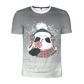 Мужская футболка 3D спортивная с принтом So cold, but sweet в Санкт-Петербурге, 100% полиэстер с улучшенными характеристиками | приталенный силуэт, круглая горловина, широкие плечи, сужается к линии бедра | Тематика изображения на принте: зима | новый год | панда | подарок | рождество