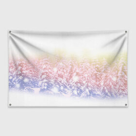Флаг-баннер с принтом Зимний лес в Санкт-Петербурге, 100% полиэстер | размер 67 х 109 см, плотность ткани — 95 г/м2; по краям флага есть четыре люверса для крепления | зима | рождество