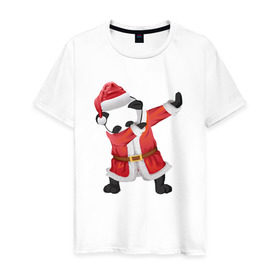 Мужская футболка хлопок с принтом Панда Санта-Клаус в Санкт-Петербурге, 100% хлопок | прямой крой, круглый вырез горловины, длина до линии бедер, слегка спущенное плечо. | Тематика изображения на принте: зима | новый год | панда | подарок | рождество