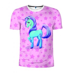 Мужская футболка 3D спортивная с принтом Единорог в Санкт-Петербурге, 100% полиэстер с улучшенными характеристиками | приталенный силуэт, круглая горловина, широкие плечи, сужается к линии бедра | dream | pink | poni | pony | unicorn | единорог | звездочки | звезды | пони | розовый