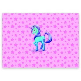 Поздравительная открытка с принтом Единорог в Санкт-Петербурге, 100% бумага | плотность бумаги 280 г/м2, матовая, на обратной стороне линовка и место для марки
 | Тематика изображения на принте: dream | pink | poni | pony | unicorn | единорог | звездочки | звезды | пони | розовый