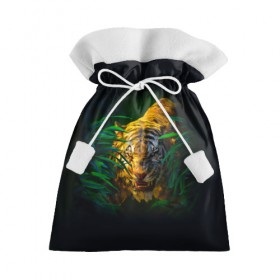 Подарочный 3D мешок с принтом Тигр в джунглях в Санкт-Петербурге, 100% полиэстер | Размер: 29*39 см | 