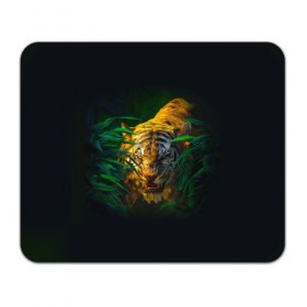 Коврик прямоугольный с принтом Тигр в джунглях в Санкт-Петербурге, натуральный каучук | размер 230 х 185 мм; запечатка лицевой стороны | Тематика изображения на принте: 