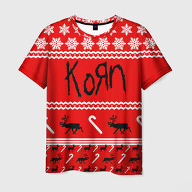 Мужская футболка 3D с принтом Праздничный Korn в Санкт-Петербурге, 100% полиэфир | прямой крой, круглый вырез горловины, длина до линии бедер | Тематика изображения на принте: 
