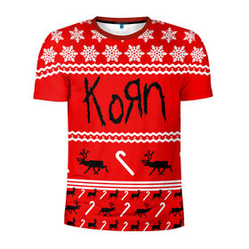 Мужская футболка 3D спортивная с принтом Праздничный Korn в Санкт-Петербурге, 100% полиэстер с улучшенными характеристиками | приталенный силуэт, круглая горловина, широкие плечи, сужается к линии бедра | Тематика изображения на принте: 