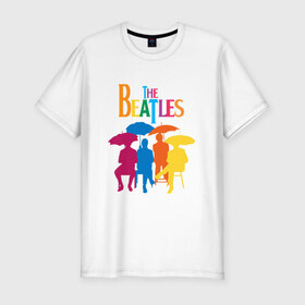 Мужская футболка премиум с принтом The beatles в Санкт-Петербурге, 92% хлопок, 8% лайкра | приталенный силуэт, круглый вырез ворота, длина до линии бедра, короткий рукав | bright | british | legendary | liverpool | rainbow | rock group | spectrum | the beatles | яркие цвета