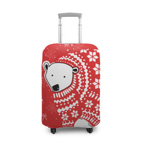 Чехол для чемодана 3D с принтом Белый медведь в свитере в Санкт-Петербурге, 86% полиэфир, 14% спандекс | двустороннее нанесение принта, прорези для ручек и колес | red | snow | snowflakes | stars | sweater | white bear | winter | белый медведь | звезды | зима | красный | снег | снежинки