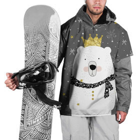 Накидка на куртку 3D с принтом Белый медведь в короне в Санкт-Петербурге, 100% полиэстер |  | Тематика изображения на принте: animal | bear | crown | gold | mountains | scarf | snow | snowflakes | stars | white | winter | белый | горы | животные | звезды | зима | золотая | корона | медведь | снег | снежинки | шарф