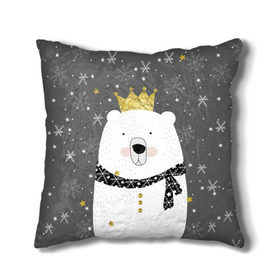 Подушка 3D с принтом Белый медведь в короне в Санкт-Петербурге, наволочка – 100% полиэстер, наполнитель – холлофайбер (легкий наполнитель, не вызывает аллергию). | состоит из подушки и наволочки. Наволочка на молнии, легко снимается для стирки | Тематика изображения на принте: animal | bear | crown | gold | mountains | scarf | snow | snowflakes | stars | white | winter | белый | горы | животные | звезды | зима | золотая | корона | медведь | снег | снежинки | шарф