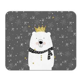 Коврик прямоугольный с принтом Белый медведь в короне в Санкт-Петербурге, натуральный каучук | размер 230 х 185 мм; запечатка лицевой стороны | animal | bear | crown | gold | mountains | scarf | snow | snowflakes | stars | white | winter | белый | горы | животные | звезды | зима | золотая | корона | медведь | снег | снежинки | шарф