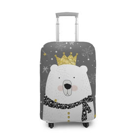 Чехол для чемодана 3D с принтом Белый медведь в короне в Санкт-Петербурге, 86% полиэфир, 14% спандекс | двустороннее нанесение принта, прорези для ручек и колес | animal | bear | crown | gold | mountains | scarf | snow | snowflakes | stars | white | winter | белый | горы | животные | звезды | зима | золотая | корона | медведь | снег | снежинки | шарф