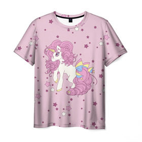 Мужская футболка 3D с принтом Единорог, в Санкт-Петербурге, 100% полиэфир | прямой крой, круглый вырез горловины, длина до линии бедер | anime | bow | hair | horn | horse | pink | pony | star | unicorn | анимэ | бант | единорог | звезды | конь | кудри | лошадка | пони | рог | розовые