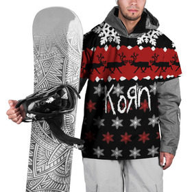 Накидка на куртку 3D с принтом Праздничный Korn в Санкт-Петербурге, 100% полиэстер |  | korn | koяn | альтернативный | брайан филипп уэлч | группа | джеймс | джонатан дэвис | знак | корн | коян | красный | манки | метал | надпись | новогодний | новый год | нюметал | праздник