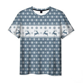 Мужская футболка 3D с принтом Свитер с оленями в Санкт-Петербурге, 100% полиэфир | прямой крой, круглый вырез горловины, длина до линии бедер | мороз | нг | новый год | олень | рождество | свитер | снег | снежинки