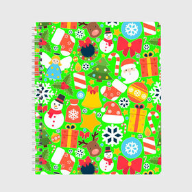 Тетрадь с принтом Новогодняя текстура в Санкт-Петербурге, 100% бумага | 48 листов, плотность листов — 60 г/м2, плотность картонной обложки — 250 г/м2. Листы скреплены сбоку удобной пружинной спиралью. Уголки страниц и обложки скругленные. Цвет линий — светло-серый
 | елка | елочные игрушки | зима | подарки | снеговик