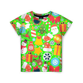 Детская футболка 3D с принтом Новогодняя текстура в Санкт-Петербурге, 100% гипоаллергенный полиэфир | прямой крой, круглый вырез горловины, длина до линии бедер, чуть спущенное плечо, ткань немного тянется | елка | елочные игрушки | зима | подарки | снеговик