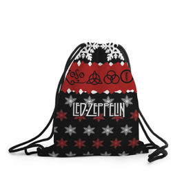 Рюкзак-мешок 3D с принтом Праздничный Led Zeppelin в Санкт-Петербурге, 100% полиэстер | плотность ткани — 200 г/м2, размер — 35 х 45 см; лямки — толстые шнурки, застежка на шнуровке, без карманов и подкладки | led zeppelin | блюз | группа | джимми пейдж | джон генри бонэм | джон пол джонс | знак | красный | лед зепелен | лед зеппелин | метал | надпись | новогодний | новый год | праздник | роберт плант | рождество