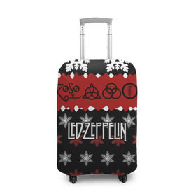 Чехол для чемодана 3D с принтом Праздничный Led Zeppelin в Санкт-Петербурге, 86% полиэфир, 14% спандекс | двустороннее нанесение принта, прорези для ручек и колес | led zeppelin | блюз | группа | джимми пейдж | джон генри бонэм | джон пол джонс | знак | красный | лед зепелен | лед зеппелин | метал | надпись | новогодний | новый год | праздник | роберт плант | рождество