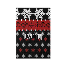 Обложка для паспорта матовая кожа с принтом Праздничный Led Zeppelin в Санкт-Петербурге, натуральная матовая кожа | размер 19,3 х 13,7 см; прозрачные пластиковые крепления | Тематика изображения на принте: led zeppelin | блюз | группа | джимми пейдж | джон генри бонэм | джон пол джонс | знак | красный | лед зепелен | лед зеппелин | метал | надпись | новогодний | новый год | праздник | роберт плант | рождество