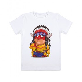Детская футболка хлопок с принтом Вождь краснокожих в Санкт-Петербурге, 100% хлопок | круглый вырез горловины, полуприлегающий силуэт, длина до линии бедер | Тематика изображения на принте: 