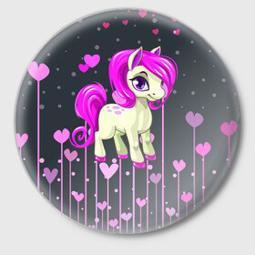 Значок с принтом Pony в Санкт-Петербурге,  металл | круглая форма, металлическая застежка в виде булавки | pink | poni | pony | лошадка | лошадь | пони | розовый