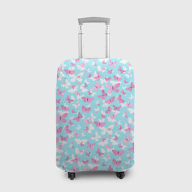Чехол для чемодана 3D с принтом Розовые бабочки 2 в Санкт-Петербурге, 86% полиэфир, 14% спандекс | двустороннее нанесение принта, прорези для ручек и колес | бабочка | лето | розовый | цветок
