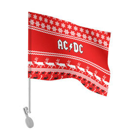Флаг для автомобиля с принтом Праздничный AC/DC в Санкт-Петербурге, 100% полиэстер | Размер: 30*21 см | ac dc | acdc |   снежинки | ангус янг | ас дс | асдс | крис слэйд | новогодний | новый год | рождество | стиви янг | эксл роуз