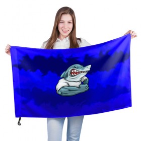 Флаг 3D с принтом aggressive shark в Санкт-Петербурге, 100% полиэстер | плотность ткани — 95 г/м2, размер — 67 х 109 см. Принт наносится с одной стороны | абстракция | акула | краски | синий | темносиний
