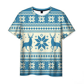 Мужская футболка 3D с принтом Наш веселый Новый год в Санкт-Петербурге, 100% полиэфир | прямой крой, круглый вырез горловины, длина до линии бедер | новый год | олень | свитер | снег | снежинки | узор