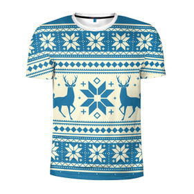 Мужская футболка 3D спортивная с принтом Наш веселый Новый год в Санкт-Петербурге, 100% полиэстер с улучшенными характеристиками | приталенный силуэт, круглая горловина, широкие плечи, сужается к линии бедра | новый год | олень | свитер | снег | снежинки | узор