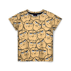 Детская футболка 3D с принтом MEME DETERMINED NOT OKAY в Санкт-Петербурге, 100% гипоаллергенный полиэфир | прямой крой, круглый вырез горловины, длина до линии бедер, чуть спущенное плечо, ткань немного тянется | determined not okay | meme | лицо | мем | определённо не всё в порядке