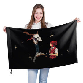Флаг 3D с принтом Mahou Tsukai no Yome в Санкт-Петербурге, 100% полиэстер | плотность ткани — 95 г/м2, размер — 67 х 109 см. Принт наносится с одной стороны | девушка | красные волосы | монстр | невеста чародея