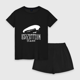 Женская пижама с шортиками хлопок с принтом Led Zeppelin дирижабль в Санкт-Петербурге, 100% хлопок | футболка прямого кроя, шорты свободные с широкой мягкой резинкой | led | led zeppelin | блюз | группа | джимми пейдж | джон генри бонэм | джон пол джонс | лед зепелен | лед зеппелин | метал | роберт плант | рок | тяжелый | фолк | хард | хардрок | хеви | хевиметал