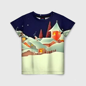 Детская футболка 3D с принтом Новогодняя ночь! в Санкт-Петербурге, 100% гипоаллергенный полиэфир | прямой крой, круглый вырез горловины, длина до линии бедер, чуть спущенное плечо, ткань немного тянется | christmas | new year | елка | елочки | новогодний | новый год | рождество | снег | снежинки