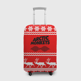 Чехол для чемодана 3D с принтом Arctic Monkeys в Санкт-Петербурге, 86% полиэфир, 14% спандекс | двустороннее нанесение принта, прорези для ручек и колес | arc | алекс тёрнер | арктик | арктические | гаражный | группа | джейми кук | знак | инди | красный | манкис | мартышки | музыка | надпись | ник о мэлли | новогодний | новый год | обезьяна | постпанк