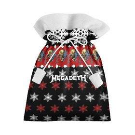 Подарочный 3D мешок с принтом Праздничный Megadeth в Санкт-Петербурге, 100% полиэстер | Размер: 29*39 см | me | megadeth | группа | дирк вербурен | дэвид эллефсон | дэйв мастейн | знак | кико лоурейро | красный | мегадет | метал | надпись | новогодний | новый год | праздник | рождество | рок | снежинки | трэш